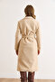 Women's Milk Coffee Belted Lined Premium Cashmere Coat with Pockets Kbn-19000013 - 6