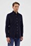 Velvet Collar Buttoned 100% Cotton Comfort Fit Navy Blue Men's Shirt - 2