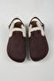 Lapaz Fur Women's Vegan Leather Buckle Brown Sabo Slippers