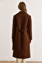 Women's Bitter Brown Belted Lined Premium Cashmere Coat with Pockets Kbn-19000013 - 2