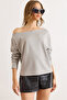 Women's Gray Modal Boat Neck Soft Textured Blouse Blz-19003131
