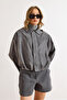 Women's Smoked Lined Skirt Pleated Oversized Suede Jacket Ckt-19000494 - 6