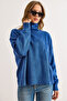 Women's Indigo Turtleneck Soft Textured Bat Knitwear Sweater Kzk-19001036 - 6