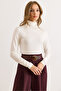 Women's White Turtleneck Soft Textured Knitted Viscose Blouse Blz-19003148 - 6