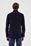 Velvet Collar Buttoned 100% Cotton Comfort Fit Navy Blue Men's Shirt - 7