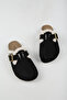 Cancun Furry Women's Vegan Leather Buckle Black Sabo Slippers - 5