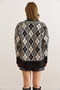 Women's Black Diamond Pattern Soft Textured Thick Knit Cardigan Hrk-19000432 - 4