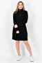 Women Solid Mini Sweater Dress, Black - 2