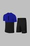 Men's Blue Fit Unprinted Round Neck Short Sleeve T-Shirt Shorts Bottom Top Sports Set (S-3Xl)