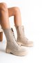Suede Beige Women's Boots Mia Lace-Up Internal Zipper Thick Sole Waterproof - 8