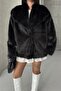 Short Imported Black Fur Jacket with Front Closure and Collar - 7