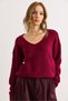 Women's Burgundy V-Neck Soft Textured Knitwear Sweater Kzk-19000598 - 2