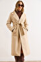 Women's Milk Coffee Belted Lined Premium Cashmere Coat with Pockets Kbn-19000013