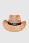 Camel Bohemian Cowboy Hat with Leather Stripes and Turquoise Stones - 3