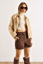 Women's Stone Lined Skirt Pleated Oversized Suede Jacket Ckt-19000494 - 2