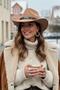 Camel Bohemian Cowboy Hat with Leather Stripes and Turquoise Stones