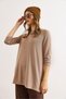 Women's Beige Side Slit Bicycle Neck Casual Blouse Blz-19003147 - 3