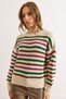 Women's Stone Fuchsia Colored Striped Thick Soft Textured Knitwear Sweater Kzk-19000917 - 4