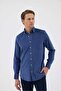 Velvet Collar Buttoned 100% Cotton Comfort Fit Dark Blue Men's Shirt - 5