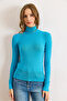 Women's Blue Turtleneck Thick Ribbed Knit Sweater Kzk-19000872 - 6