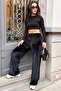 Dark Black Wide Leg Velvet Trousers Mg2283 - 8
