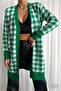 Plaid Patterned Green and White Knitwear Long Cardigan 069
