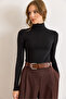 Women's Black Turtleneck Soft Textured Knitted Viscose Blouse Blz-19003148 - 4