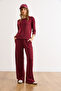 Women's Burgundy Soft Textured Flowy Top and Bottom Set Tkm-19000450 - 5