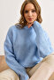 Women's Baby Blue Soft Textured Balloon Sleeve Thick Knit Sweater Kzk-19001037