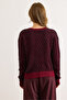 Women's Burgundy Tiny Diamond Pattern Crew Neck Soft Textured Knit Cardigan Hrk-19000437 - 4