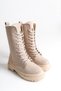 Suede Beige Women's Boots Mia Lace-Up Internal Zipper Thick Sole Waterproof - 3