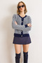 Women's Navy Blue Tiny Diamond Pattern Crew Neck Soft Textured Knit Cardigan Hrk-19000437 - 3