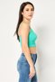Women Scoop Neck Sleeveless Ribbed Tank Top, Green - 3