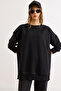 Women's Black Crew Neck Plain Thick Sweatshirt Swt-19000766