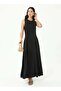 Crew Neck Sleeveless Sandy Fabric Modest Dress - Black -