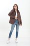 Thick-Textured Puffy 3-Yarn Kangaroo Pocket Hooded Zip-Up Fleece-Lined Women's Sweatshirt Cardigan - 2