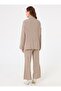 Bone Button Collar Detailed Cardigan & Pants Knitwear Set - Mink - - 6