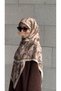 Cotton Leaf Pattern Scarf - Mink / Tan