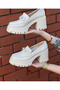 Women's Metal Buckle Detail Loafer Shoes-Beige - 3