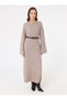 Knitwear Hijab Dress with Hair Braid Detail - Mink -