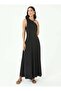 Crew Neck Sleeveless Sandy Fabric Modest Dress - Black - - 3