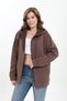 Thick-Textured Puffy 3-Yarn Kangaroo Pocket Hooded Zip-Up Fleece-Lined Women's Sweatshirt Cardigan - 3