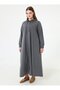 Hooded Detailed Snap Fastener Sport Oversized Coat - Anthracite -