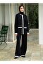 Premium Tunic & Trousers Two-Piece Set with Contrast Color Detail - Black -