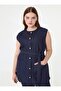 Denim Pocket Detailed Vest & Trousers Plus Size Set - Navy Blue - - 2