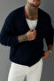 Men's Navy Blue Regular Fit Buttoned V-Neck Knitwear Cardigan - 2