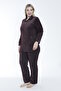 Women's Plus Size Cotton Zippered Velvet Tracksuit Set - Claret Red - B 2287 - 5