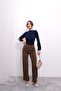 Relaxed Fit Pleated High Waist Elastic Back Palazzo Pants 4315 - Brown - 4