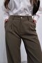 Relaxed Fit Pleated High Waist Elasticated Back Palazzo Pants 4315 - Khaki - 5