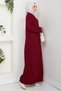Corded Fabric Knitwear Dress Burgundy Hm2247 - 6